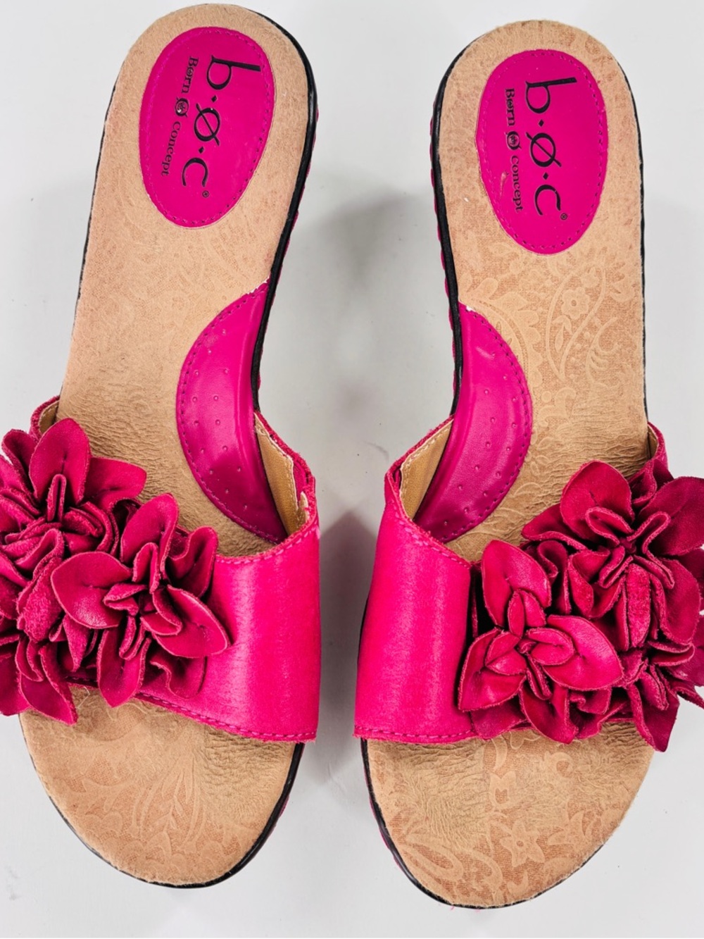 Born 7 Sandals Annette plink Leather Flower Platform Wedge Slides